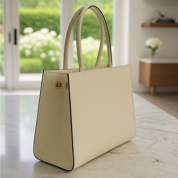 Tory Burch Perry Triple-Compartment Tote White Leather Bag 14”x10”x4” Brand New - Picture 2 of 9